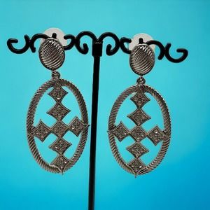 Large Cross Rhinestones Drop Dangle Statement Silver-Tone Earrings!